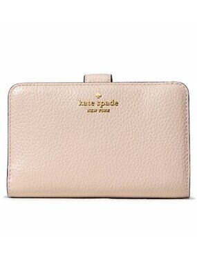 New Kate Spade Lena Medium Compact Bifold Wallet Pebble Leather Hay